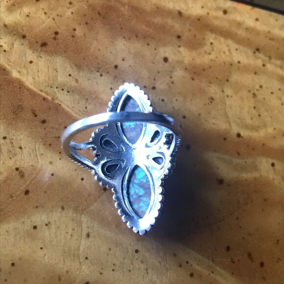 White Buffalo Royston Blue Horizon Turquoise Sterling Silver Ring Size 7 - Picture 8 of 8